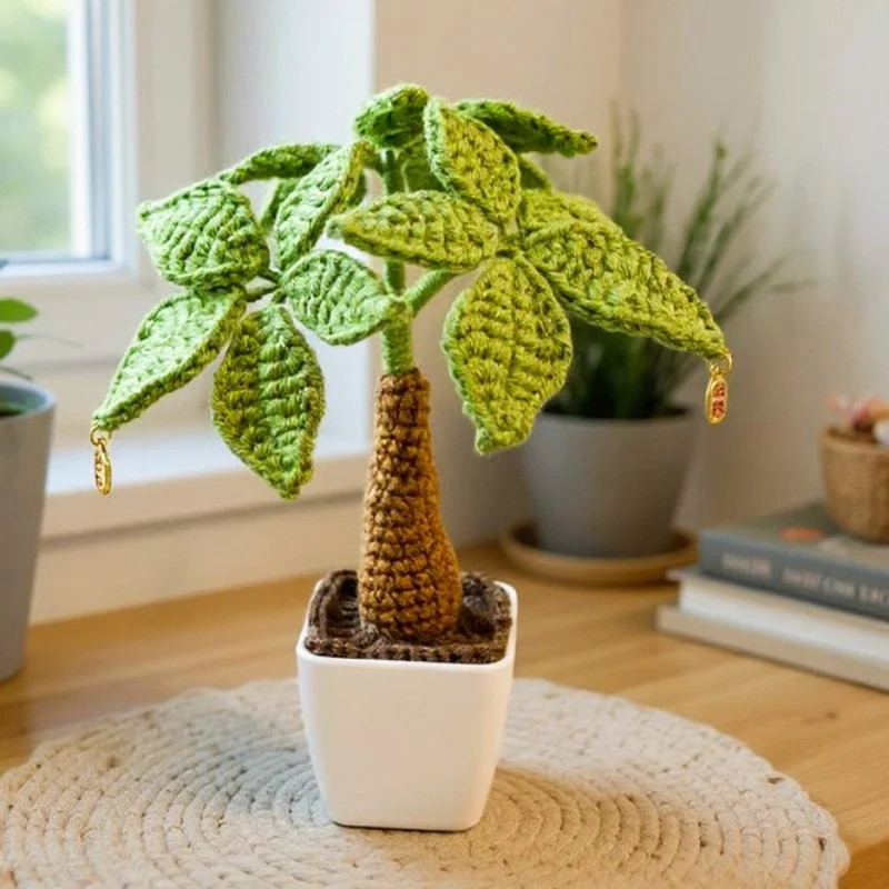 Handmade Crochet Money Tree Potted Stuffed Plants Finished Woven Bouquet Gifts