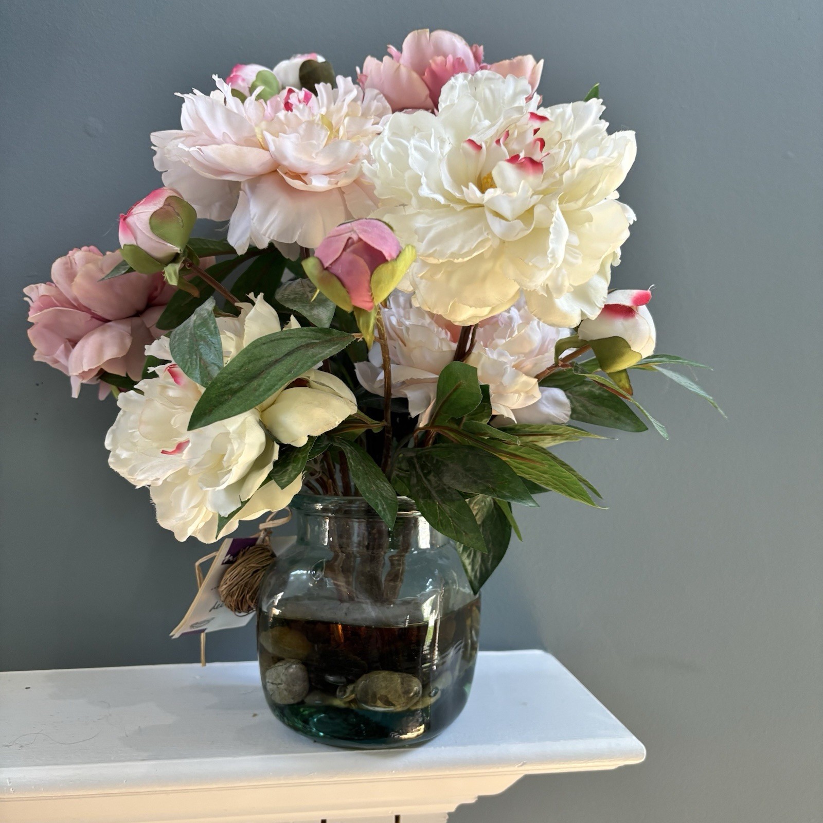 NDI Pink Fuschia Peonies Artificial Flower Arrangement Glass Vase Robbins Nest