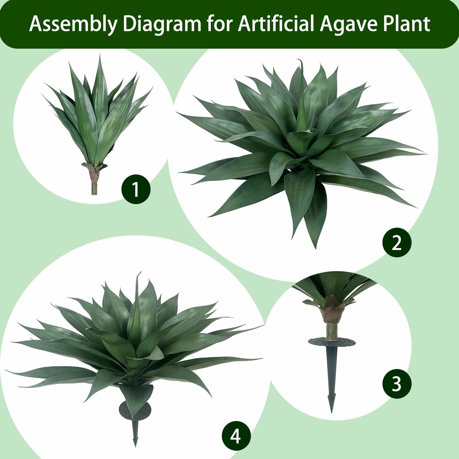 2 Pack Artificial Agave Ground Stakes, Outdoor Garden Landscaping Patio Decor
