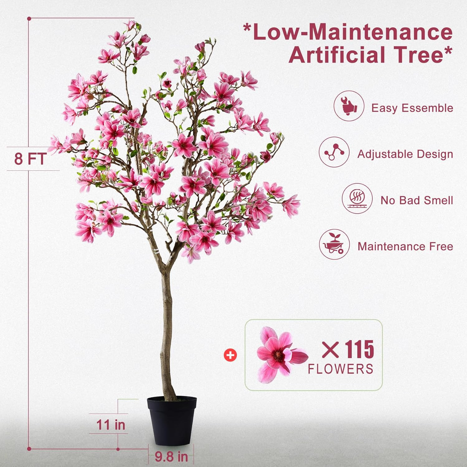 Realistic Tall Magnolia Flower Tree for Home, Office & Patio Decor