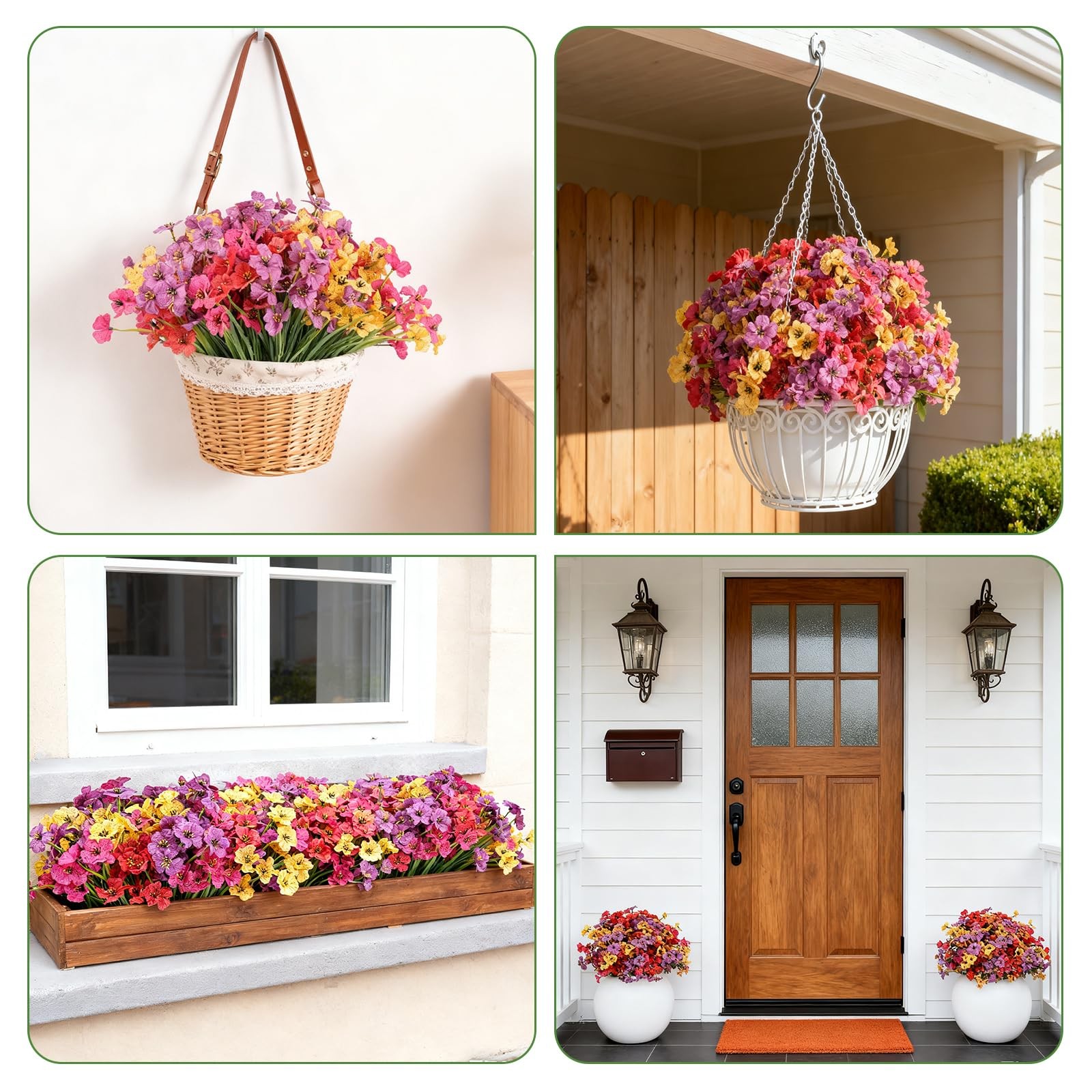24 Bundles Artificial Flowers Outdoor Faux Plants UV Resistant Silk Plastic Gard