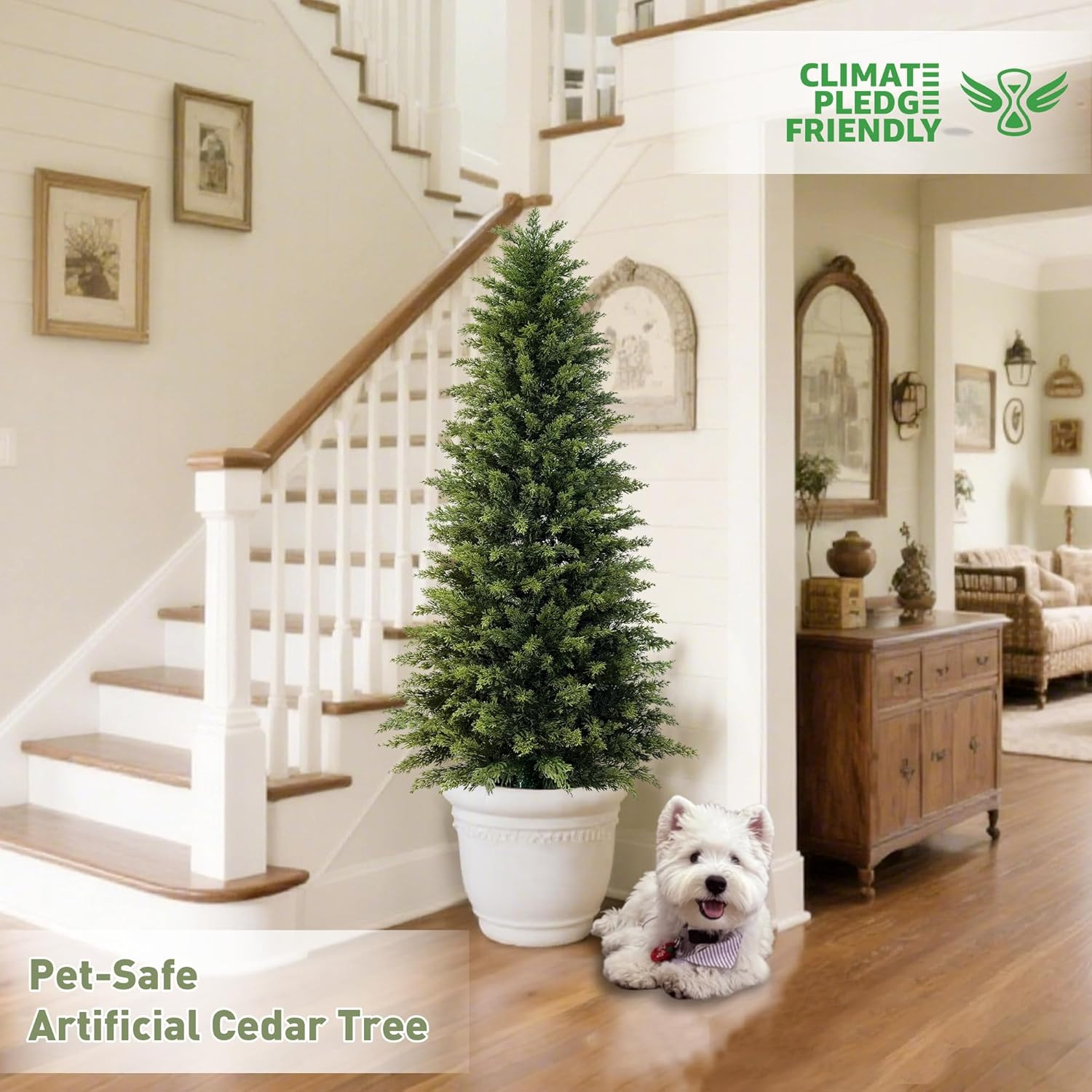 2 Pack 5Ft Artificial Cedar Trees for Outdoors (UV Resistant), Potted Faux Cedar