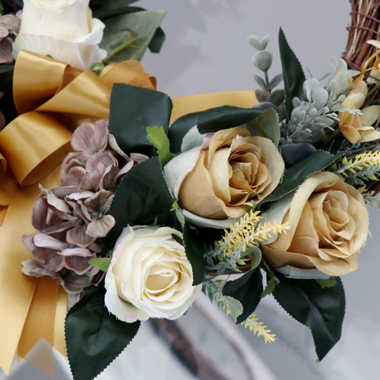Hydrangea & Rose Wreath Artificial Flower Vintage color