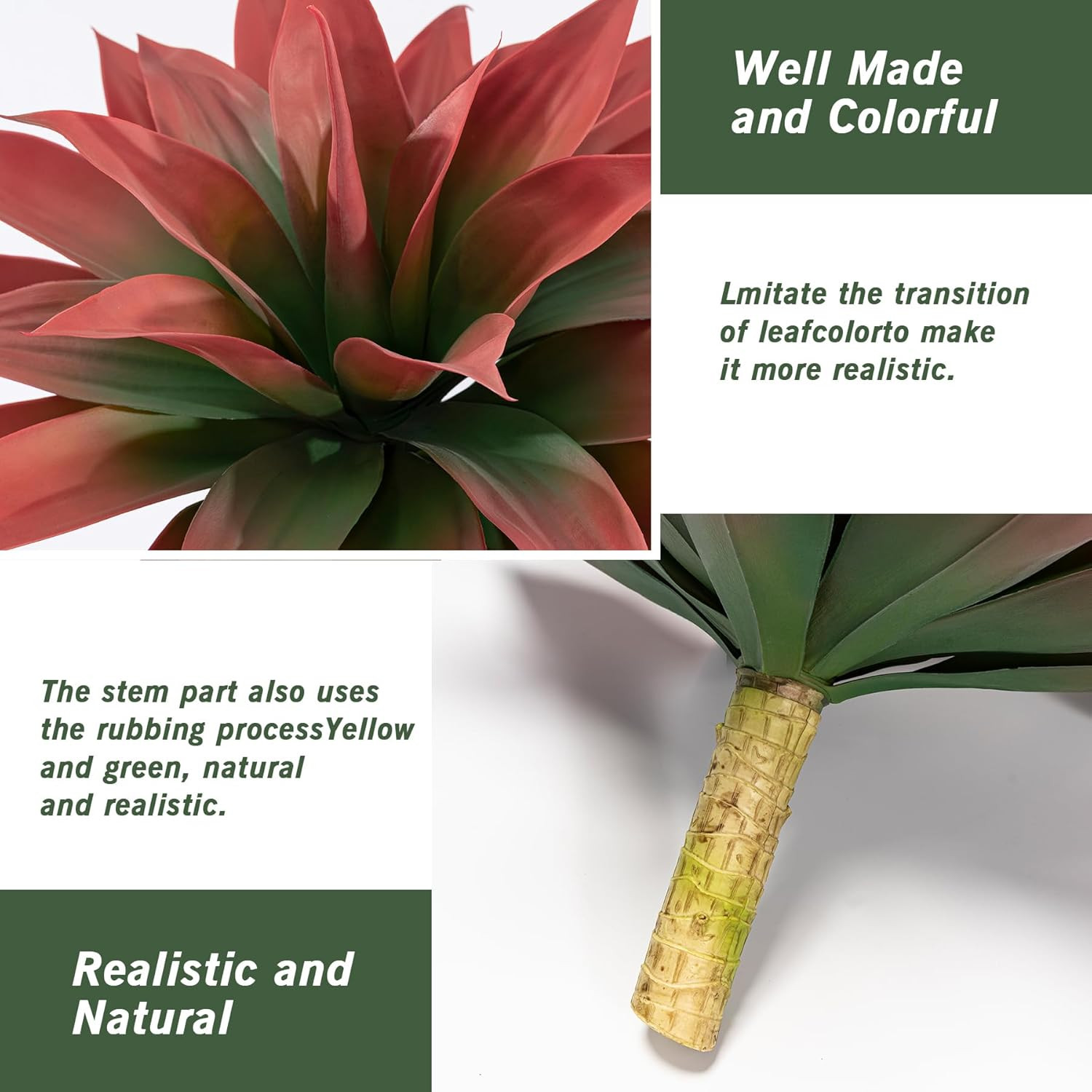 Large UV Resistant Artificial Agave Plants – 28″ Red, 2 Pack for Indoor/Outdoor