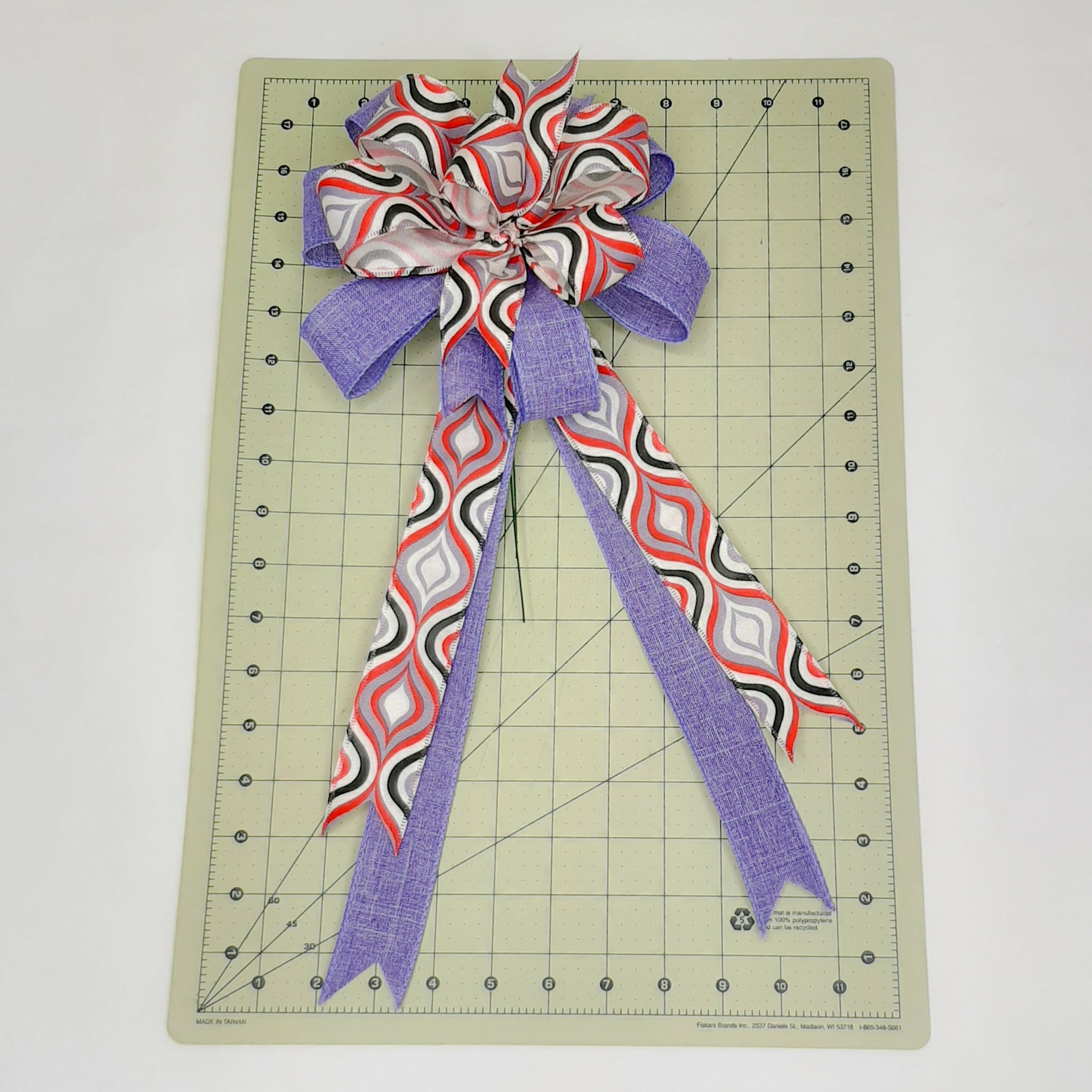 Wreath Bow, Purple Linen, Red, Gray, White