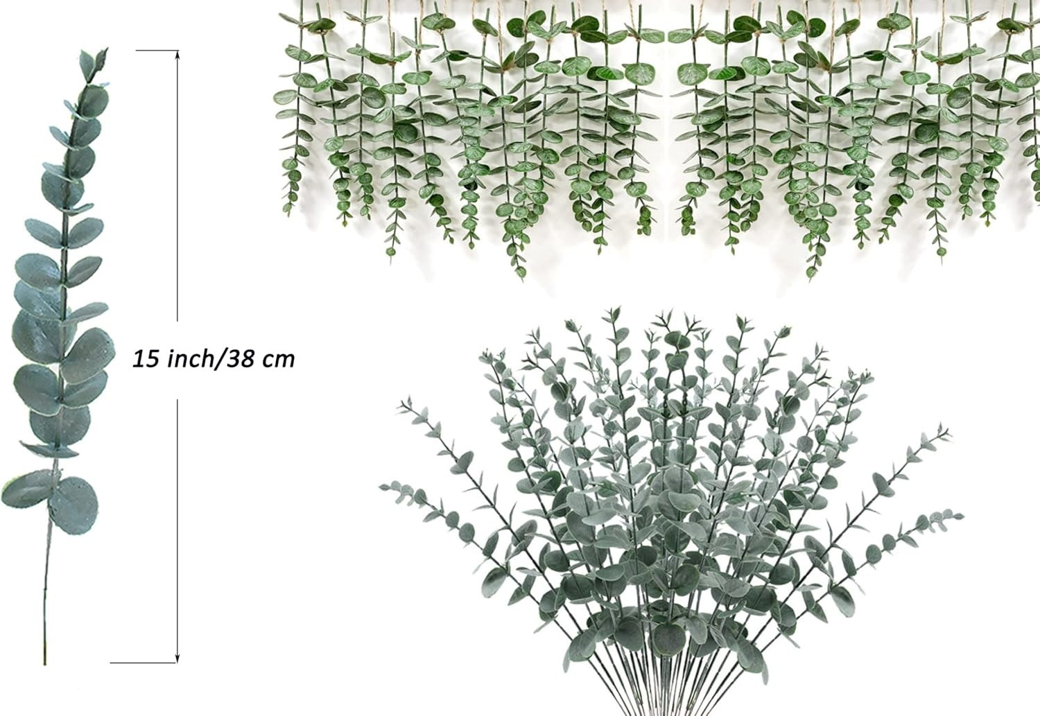 Plastic Eucalyptus Green Spraying Frost Stems 12 Fake Faux Decorations Artifi…