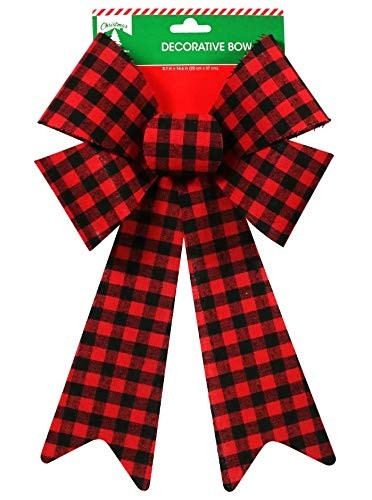 Christmas House Red and Black Buffalo Plaid Large Bow 14.5 Inch