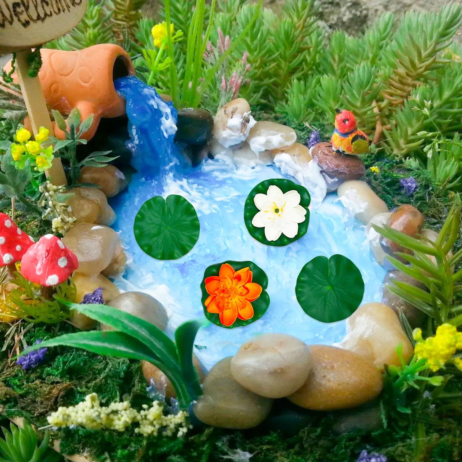 16 Pieces Artificial Floating Foam Lotus Flowers with Lotus Leaves Pond Plant…