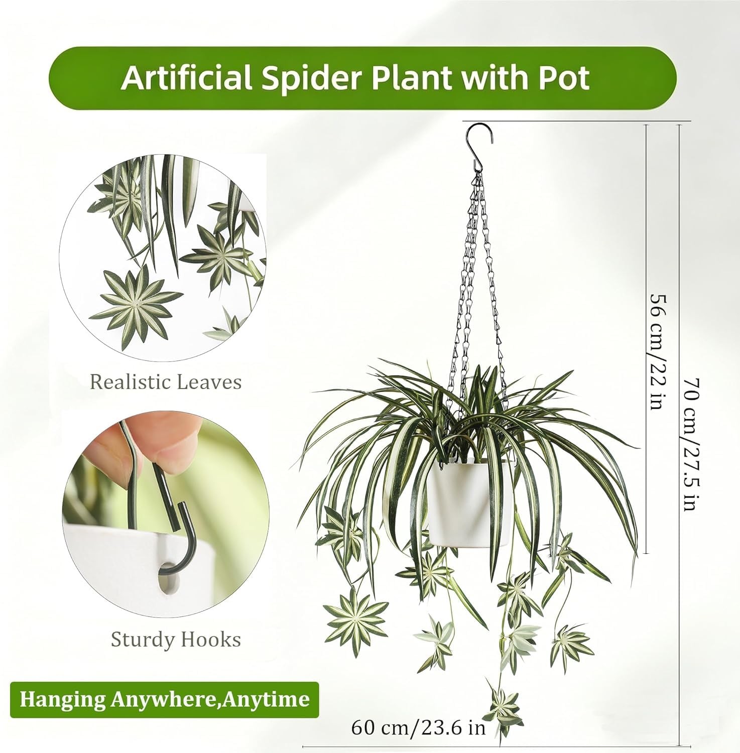 Faux Silk Hanging Spider Plant Basket Pot Artificial Greenery Plant Faux 5 Pc…