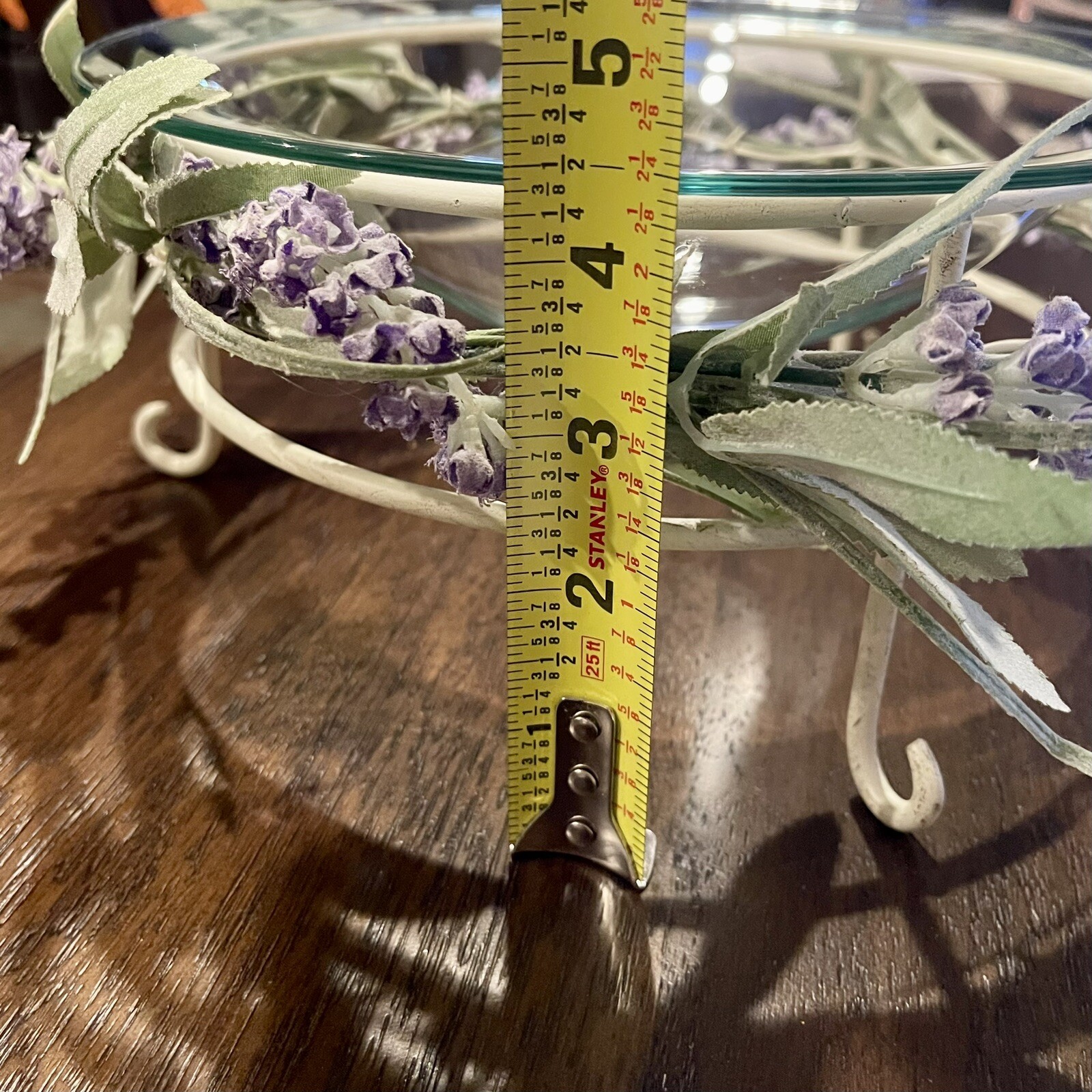 Hallmark Glass Bowl Metal Stand Potpourri Decor w/Lavender Flower Centerpiece 9″