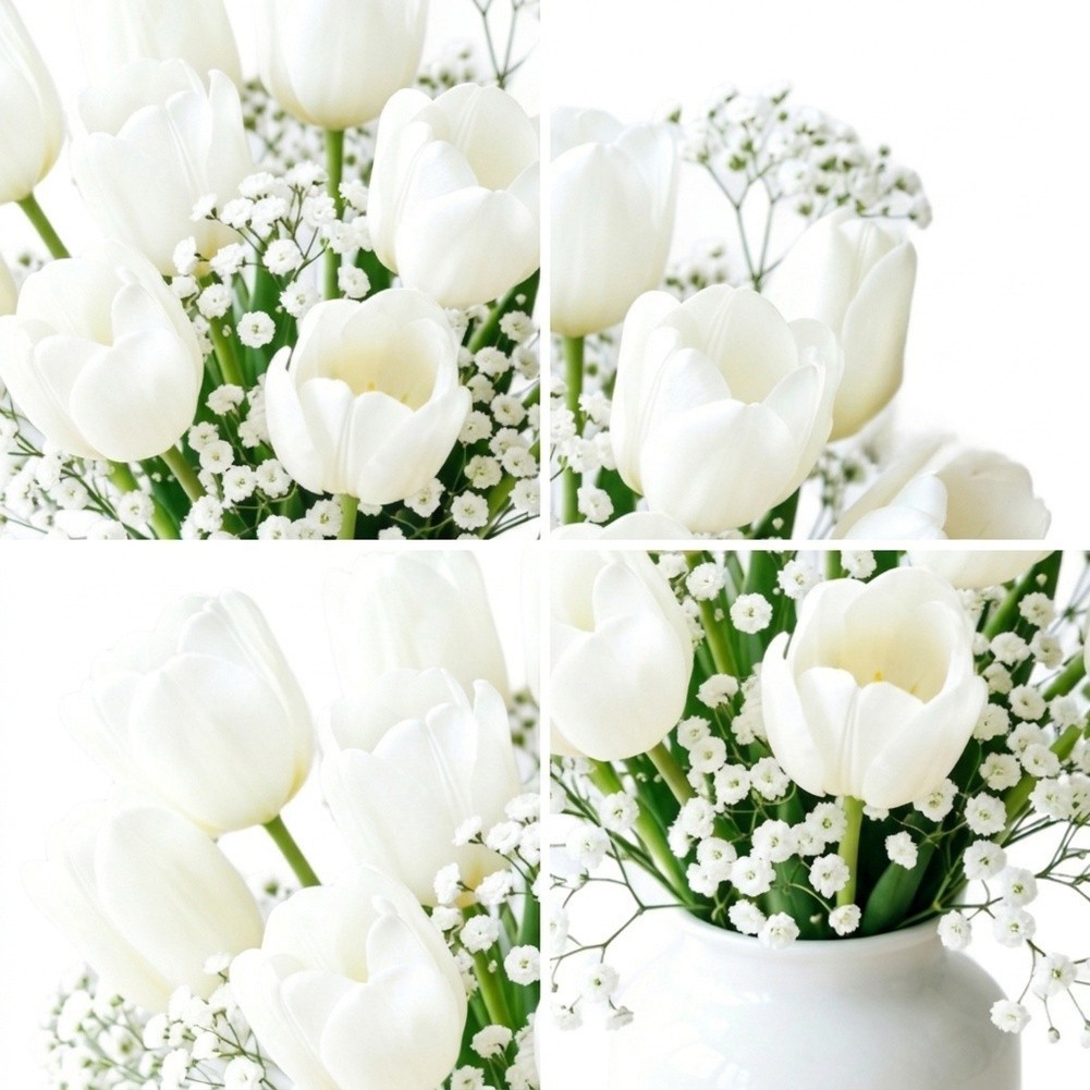 White Plastic Flower Bouquet 20 Stems with 10 Baby’s Breath 35cm 13.77in