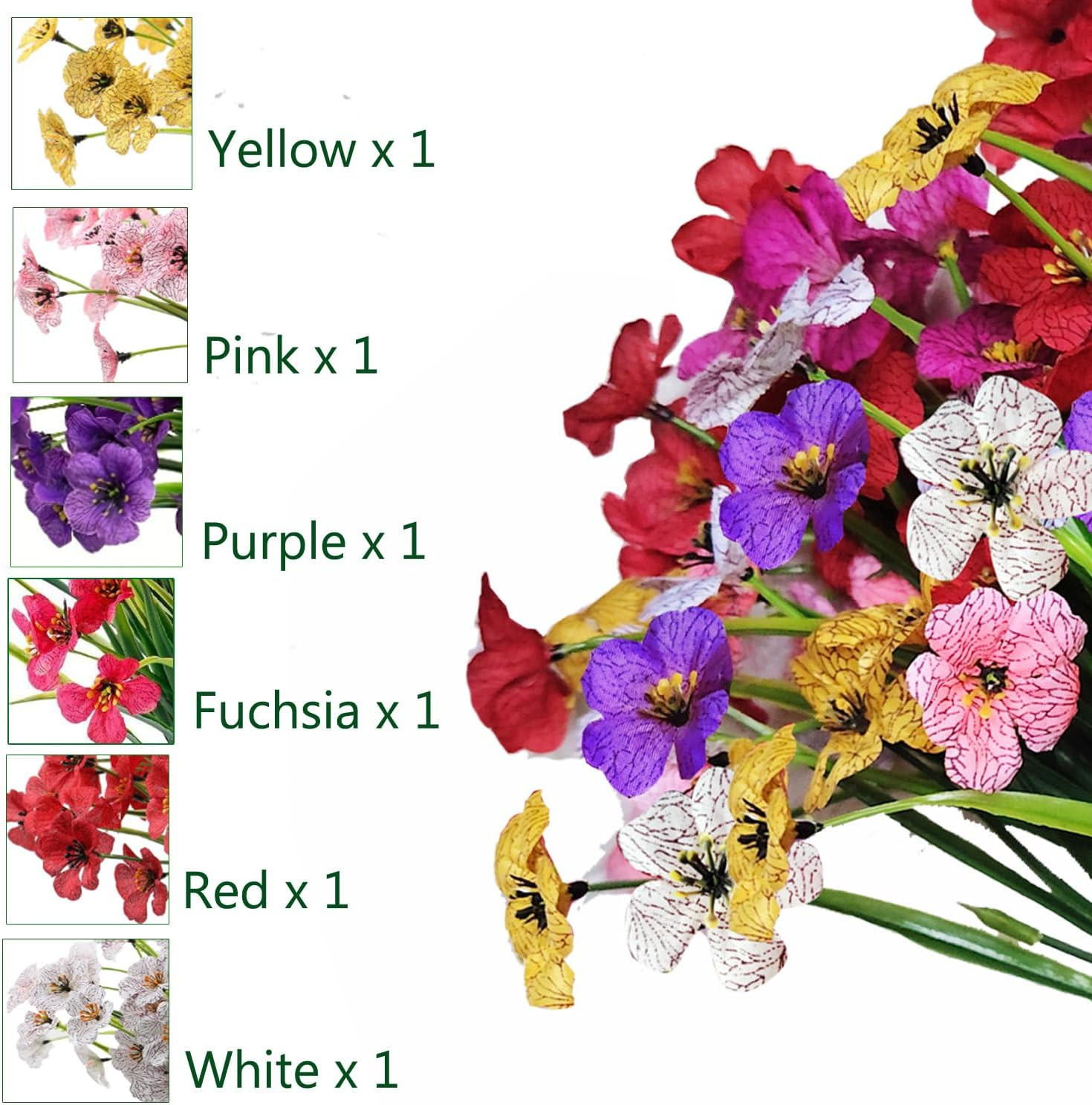 6Bundles Artificial Flowers for Outdoor,No Fade Fake Plastic Flowers Faux Plants