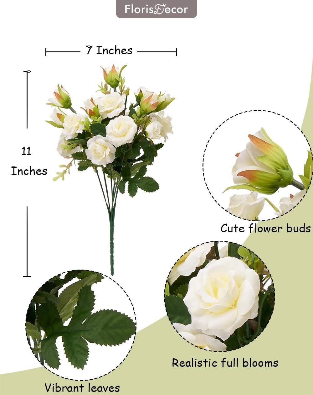 Small White Mini Roses Bouquet, Realistic Creamy White Flowers Faux Set of 4