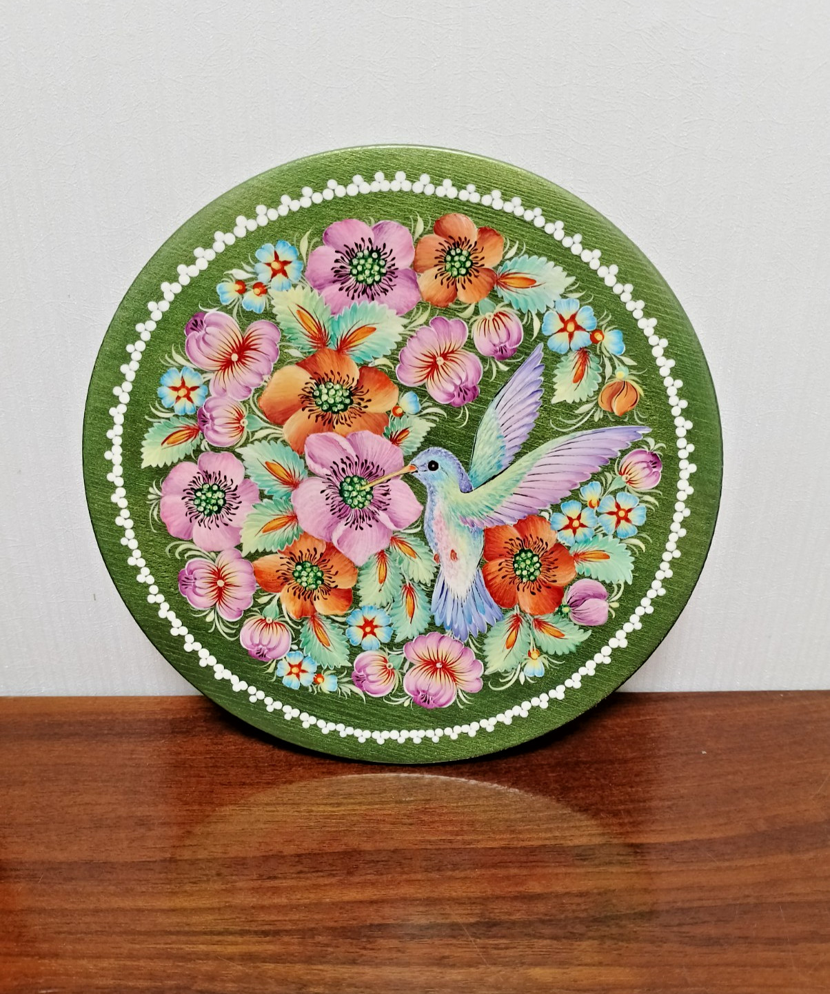 Decorative Wooden Plate with White Lilies |Cream & Snow-White Floral Design|Gift