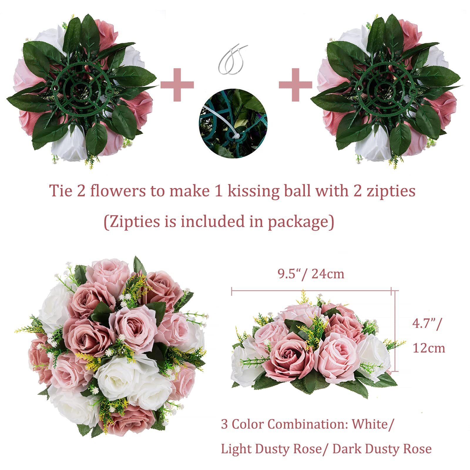 Flower Centerpieces for Tables Wedding 2 Pcs Fake Flowers Rose Arrangement Bo…