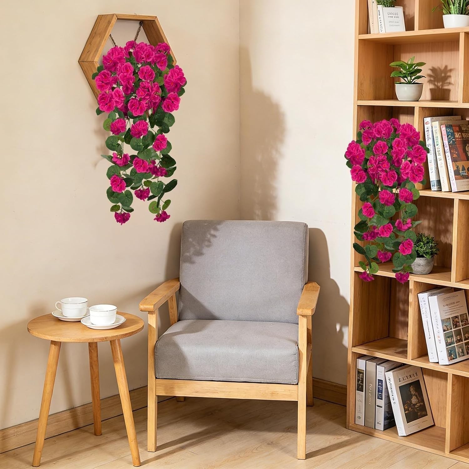 4 PCS Faux Geraniums Flowers for Outdoor Planters Artificial Hanging Flowers Spr