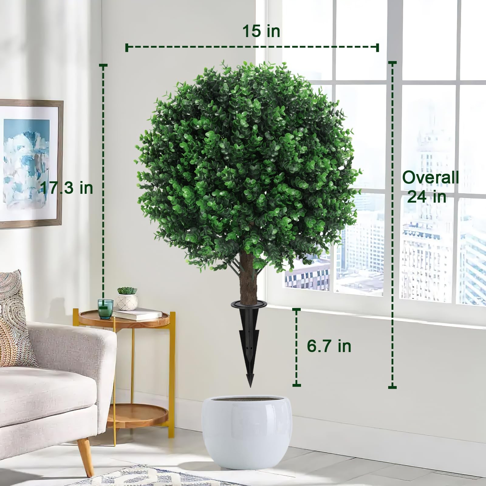 Artificial Green Boxwood Topiary Ball Bush for Outdoor with Spike, Set of 2 U…