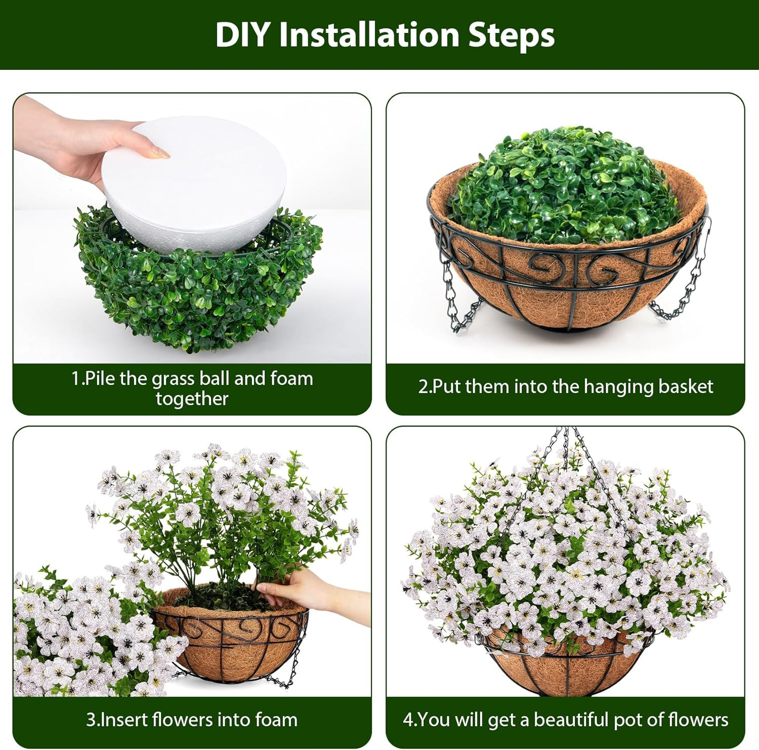 Artificial Hanging Flowers for Outdoors with Hanging Basket Fake Silk