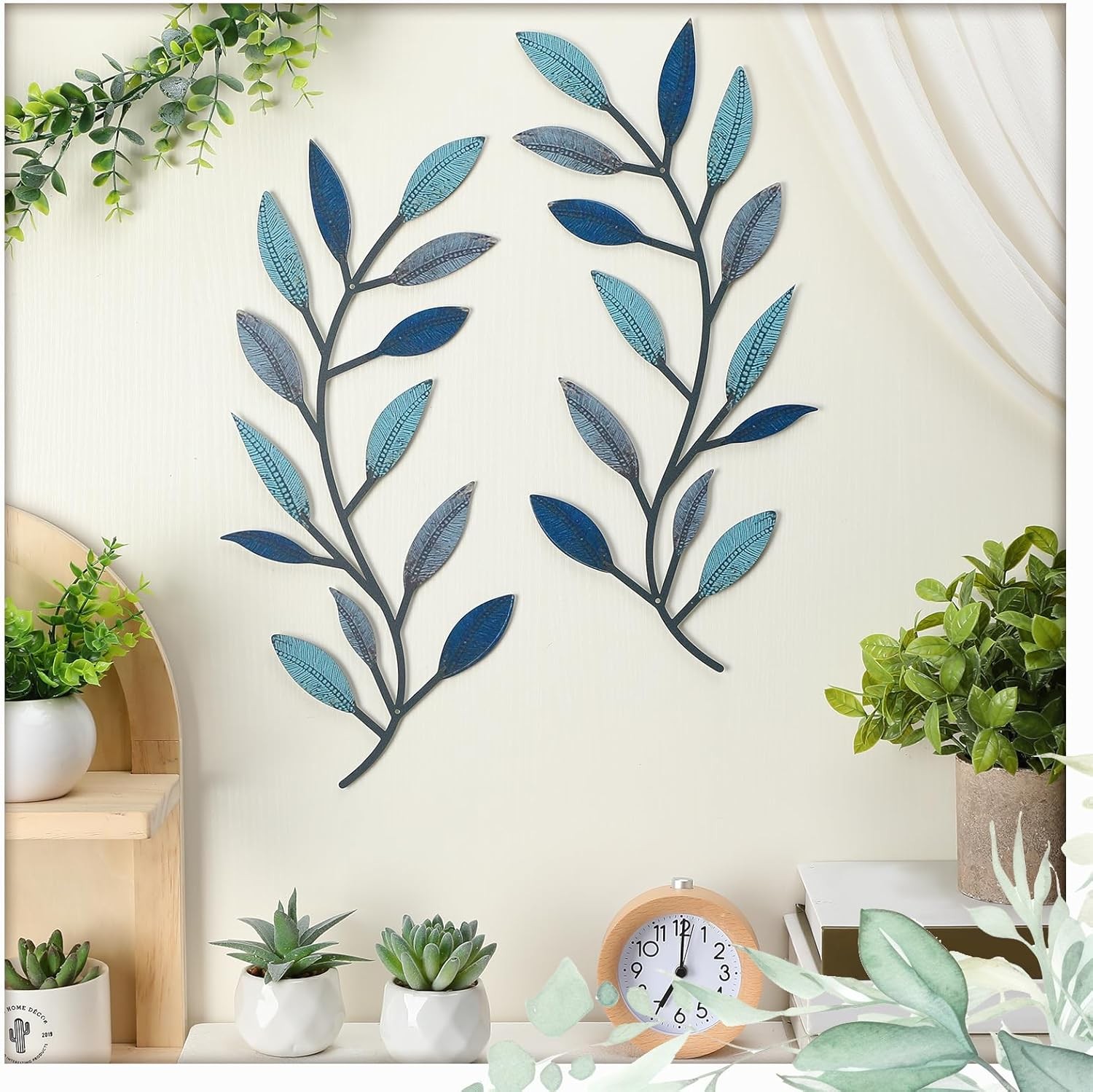 2 Pieces Metal Tree Leaf Wall Decor Vine Olive Branch Leaf Wall Art Living Room
