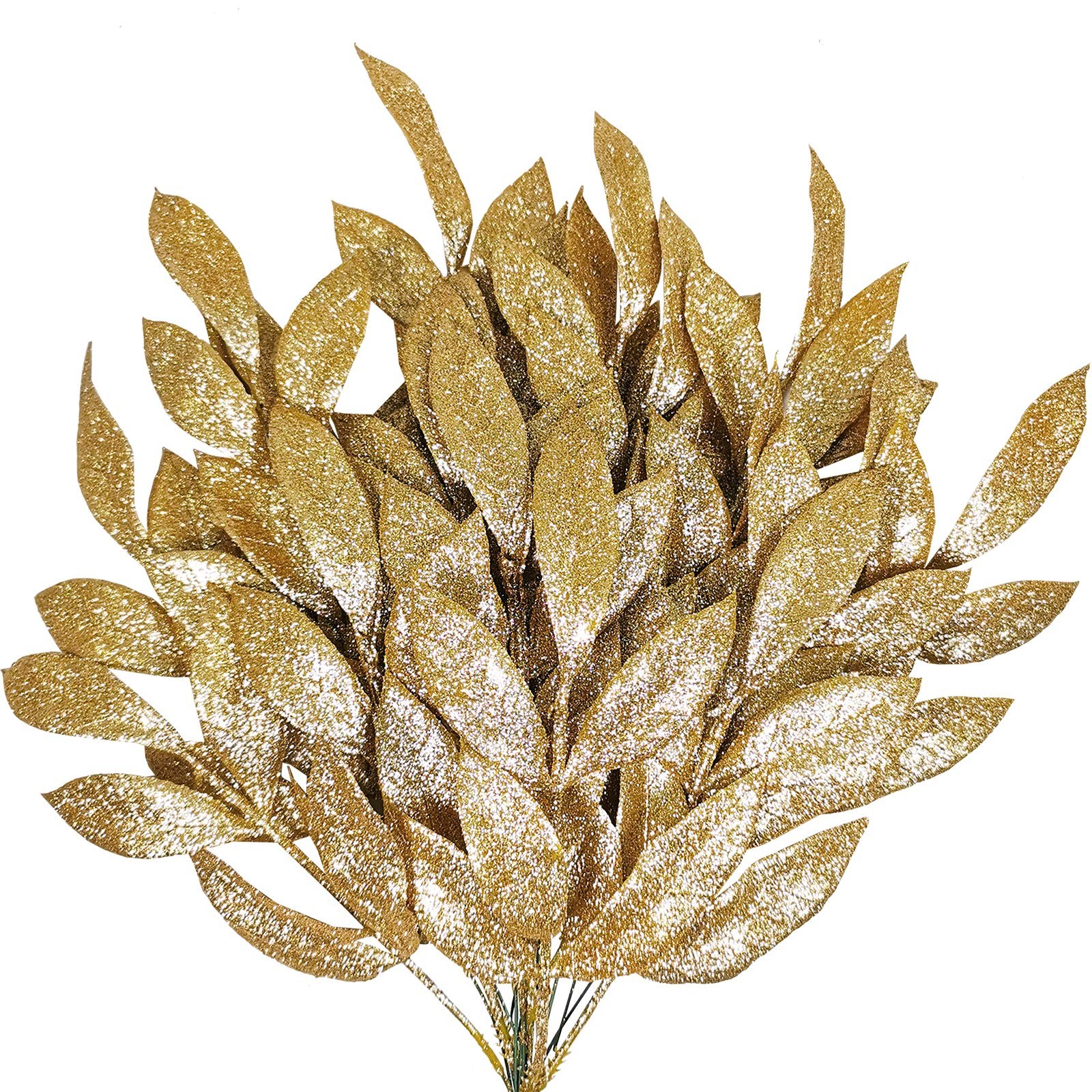 20 Pieces Gold Glittered Artificial Leaf Spray Picks 12″ Tall for Christmas W…