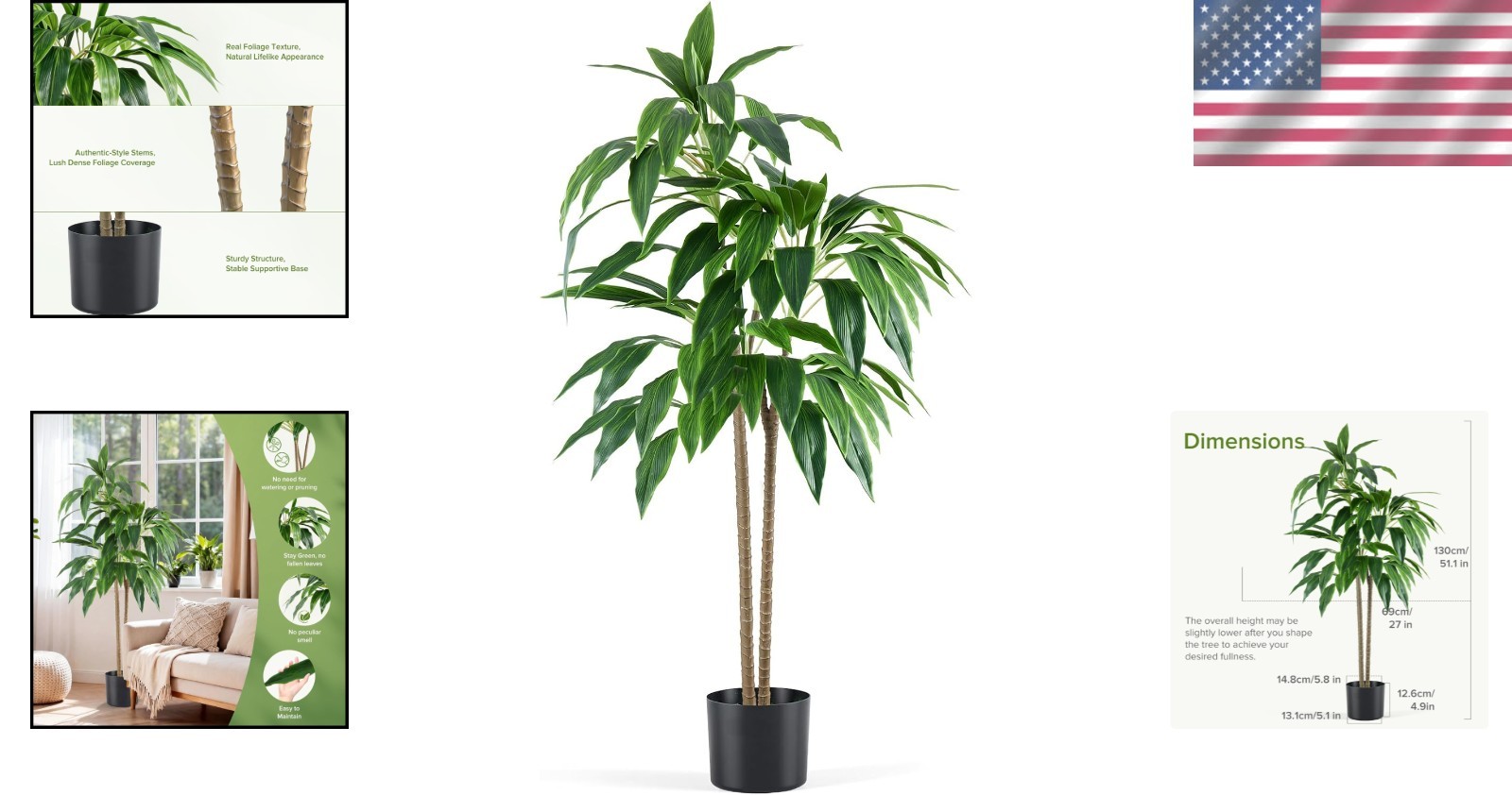 Compact 51in Faux Dracaena Indoor Tree – Greenery Without Maintenance