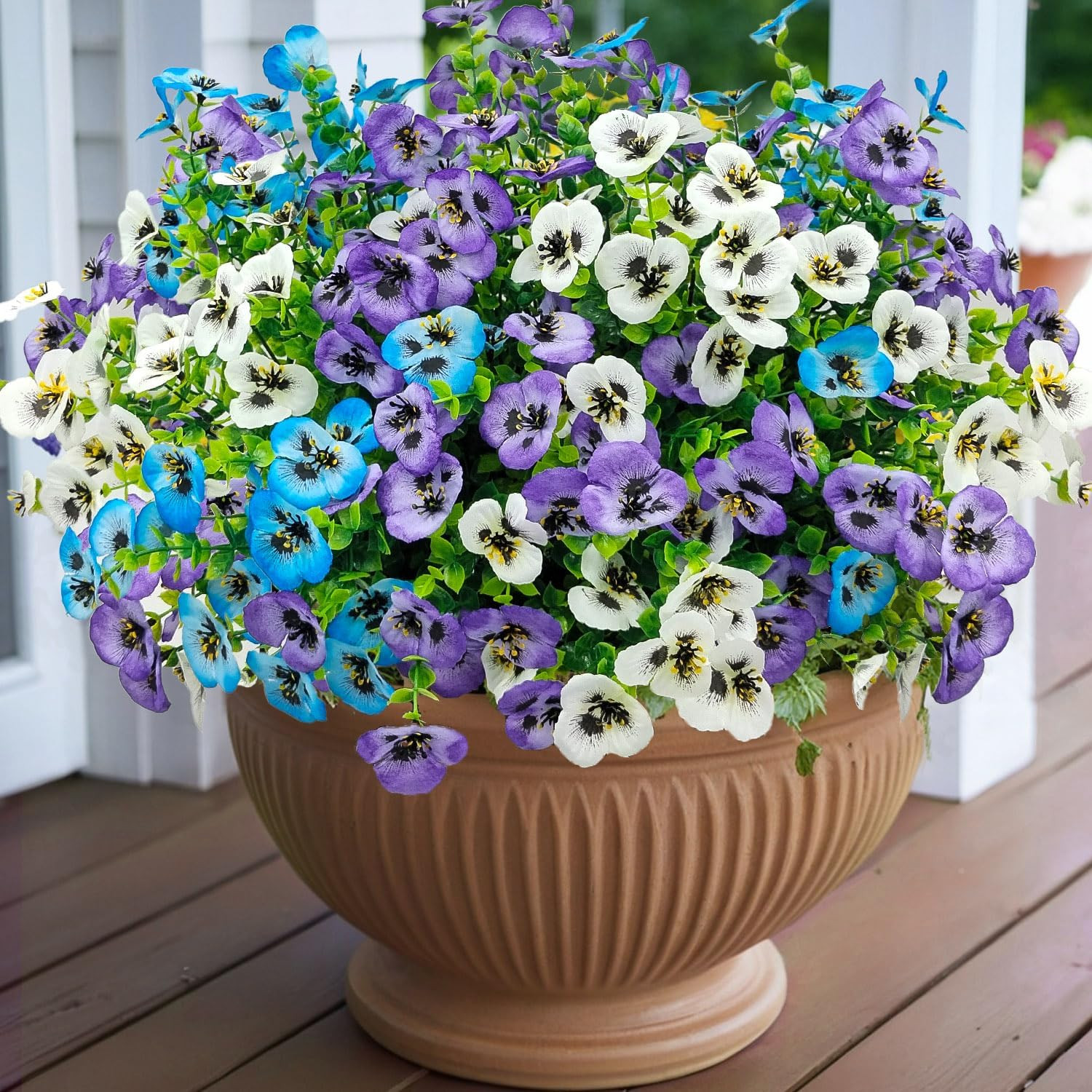 16 Bundles Artificial Fake Pansies Flowers for Outdoors Silk Colorful Pansy UV R