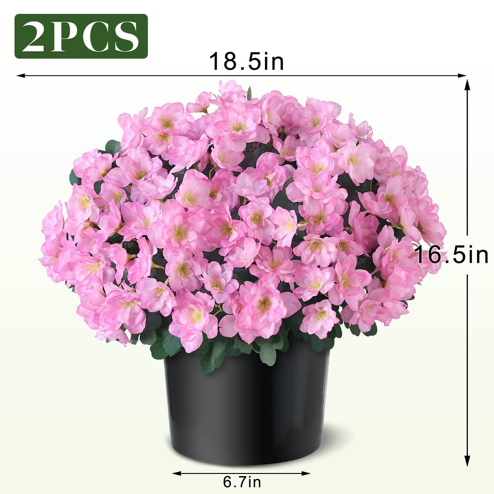 Set of 2 Artificial Azalea Flower Topiary Trees – Fake Silk Flower Potted Pla…