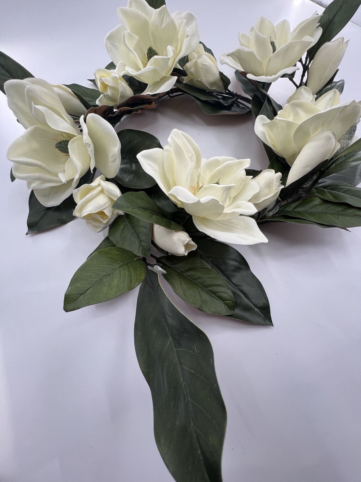 2 Magnolia Flower Wreaths 15” Artificial Hang On Door Decor Spring All Year