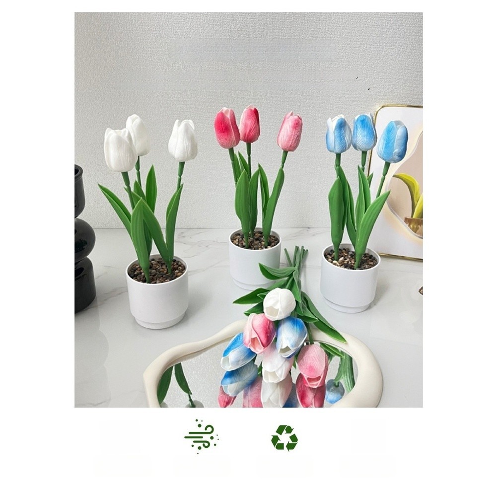 Artificial Tulip with PU Pot for Nordic Aesthetic 10 10 25cm for Decor Setup