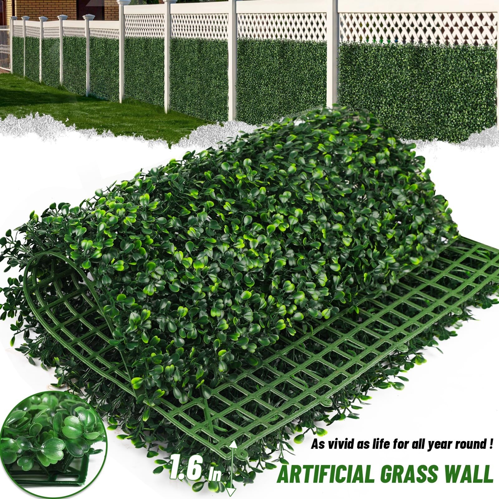 10″x10″ Artificial Grass Wall Panels – 12Pcs Boxwood Hedge Decor, UV-Resistant G