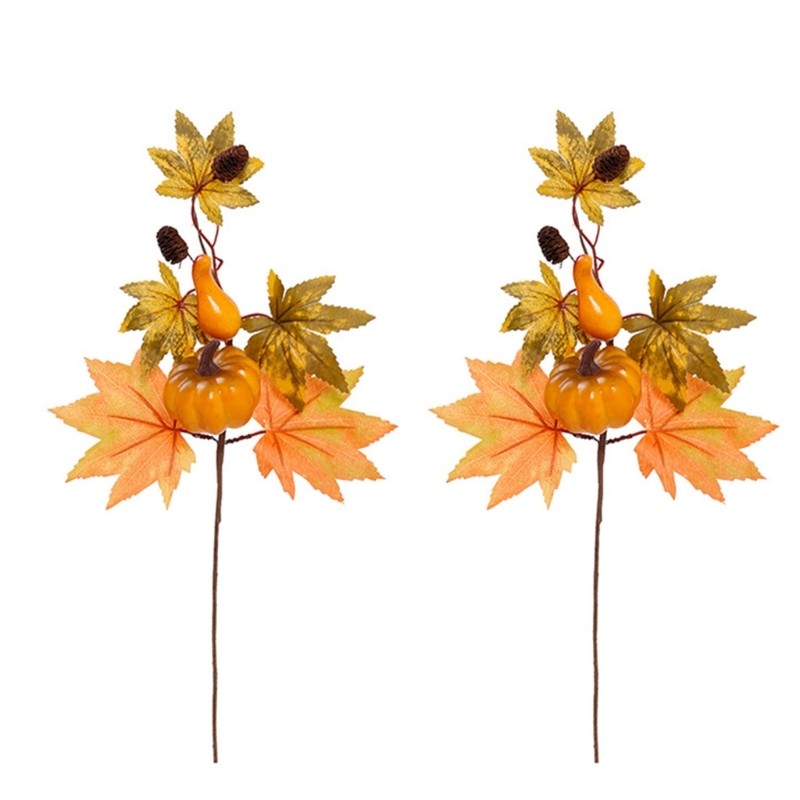 2pcs Thanksgiving Harvest Display Craft Supplies Artificial Maple Leaves Branch
