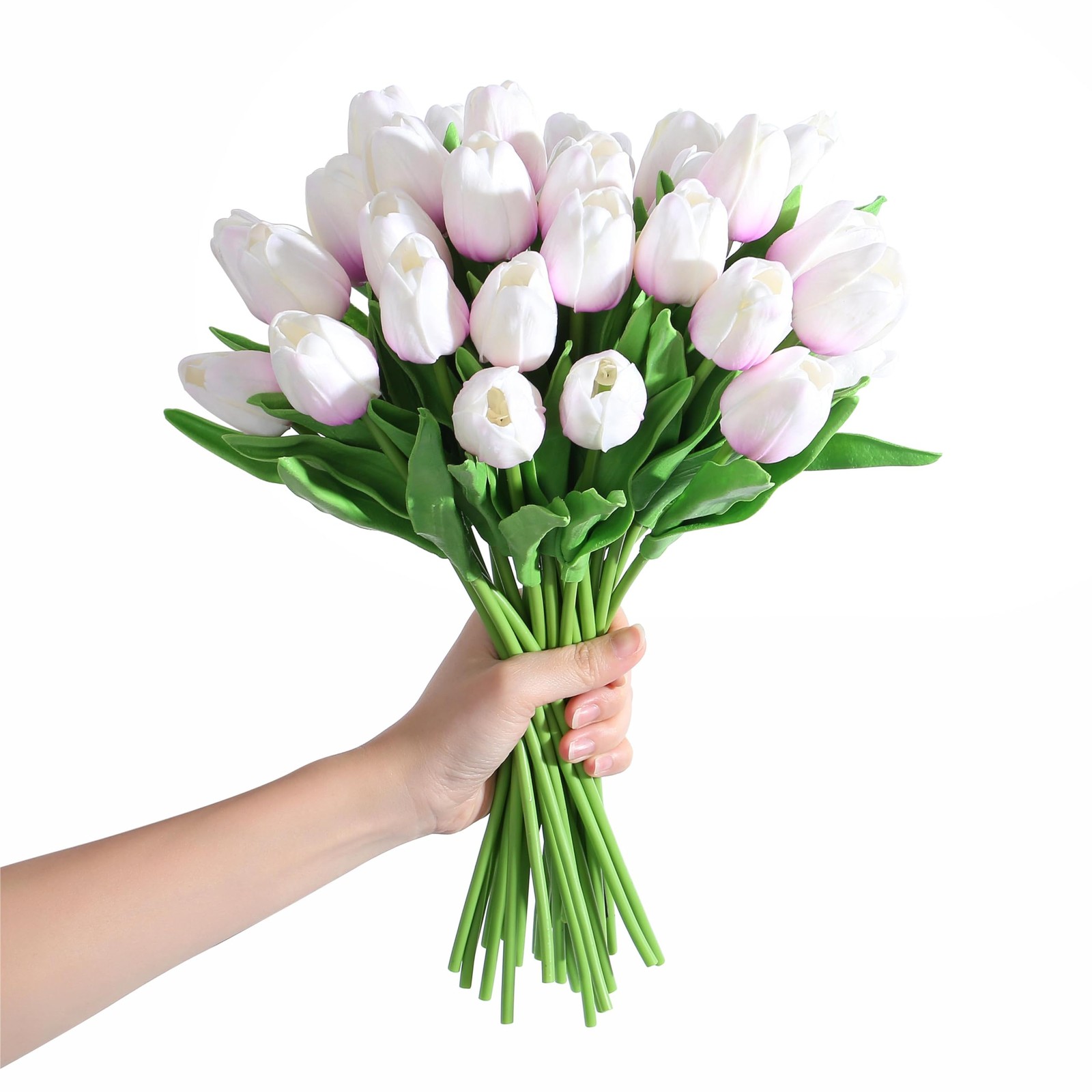 15 PCS Fake Tulips Artificial Flowers Real Touch Beige 14″ PU Bouquet