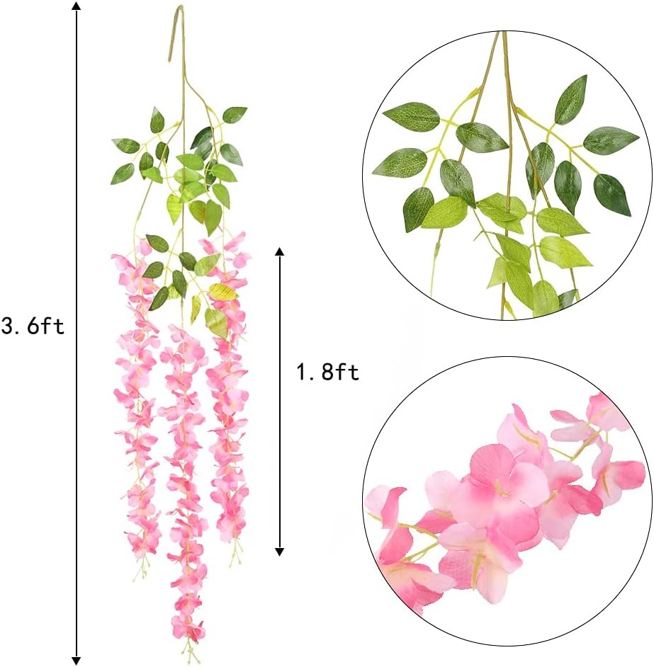 12/24x Artificial Wisteria Flowers 3.6Ft Fake Silk Wisteria Vine Rattan Hanging