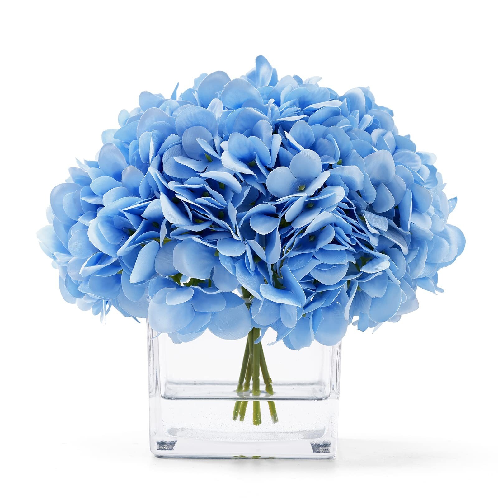 Silk Blue Artificial Hydrangea in Vase with Faux Water, Silk Flower Arrangeme…