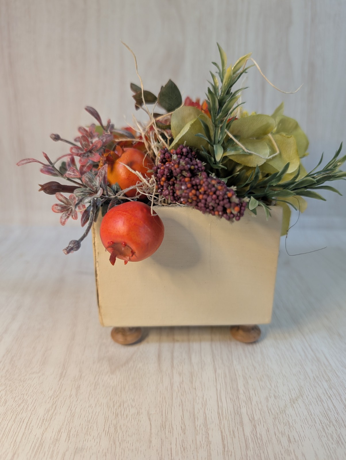 Set of 2 Handmade Fall Floral Centerpieces Rustic Farmhouse Wood Planter Decor