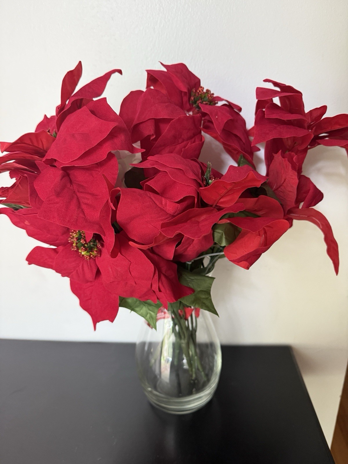 Poinsettia Flower Stems Artificial Cloth Flowers 5 Stems 4 Red 1 White 18” Tall