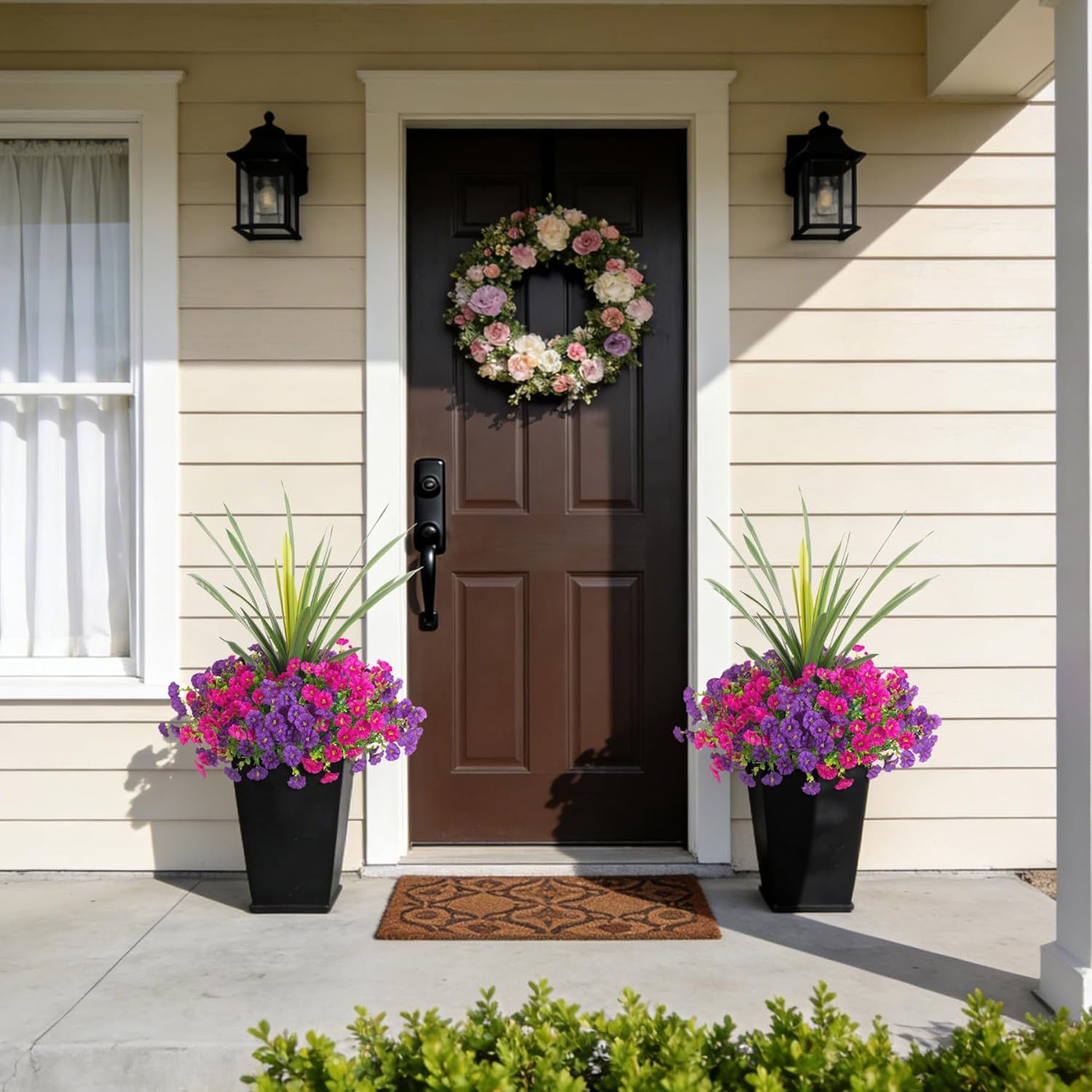 Artificial Flowers for Outdoors Fake Plants Outside, 12 Bundles Silk Morning Glo