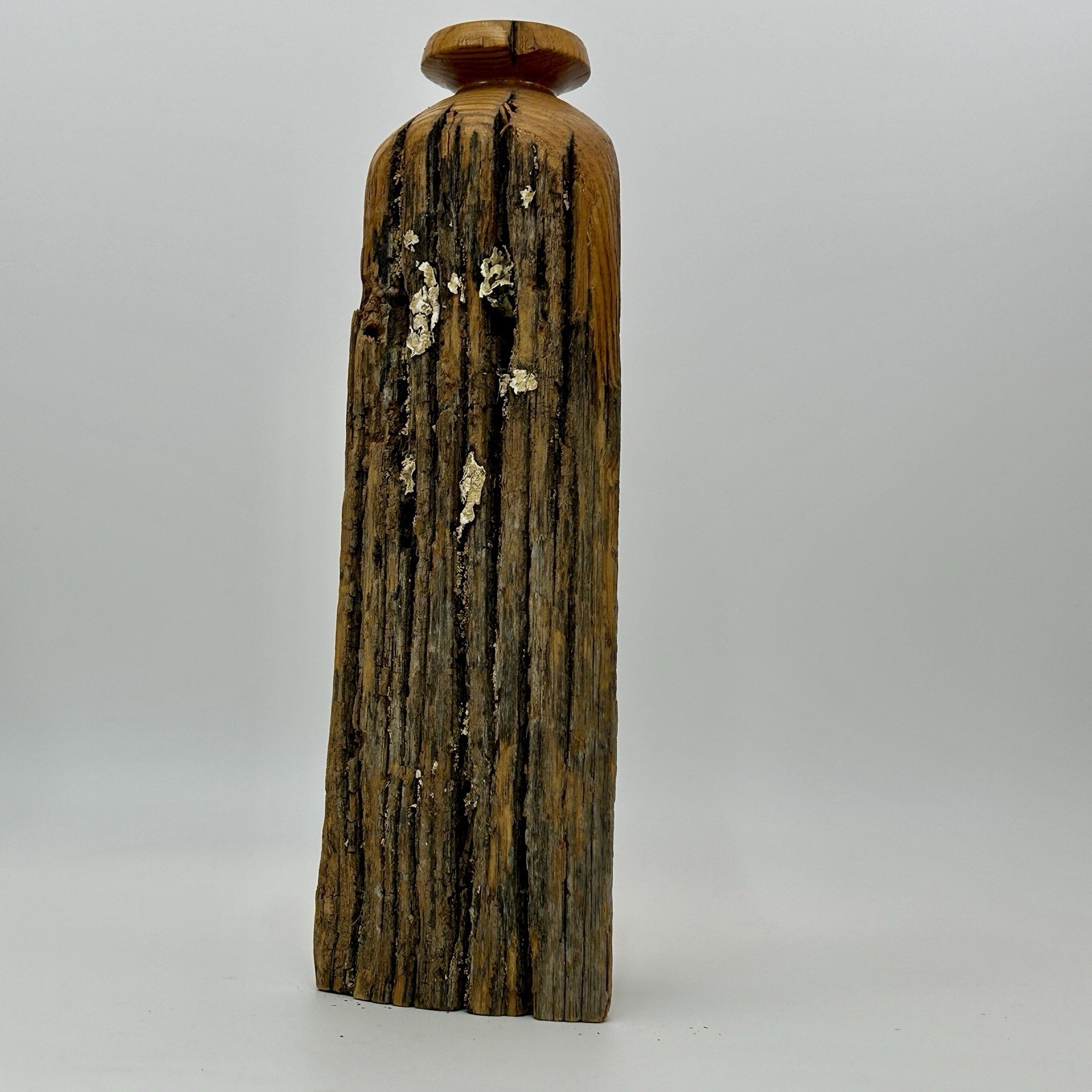 10¼″ Rustic Reclaimed Fence Post Wooden Dry Bud Vase 3-Sided Lichen 70s-80s VTG