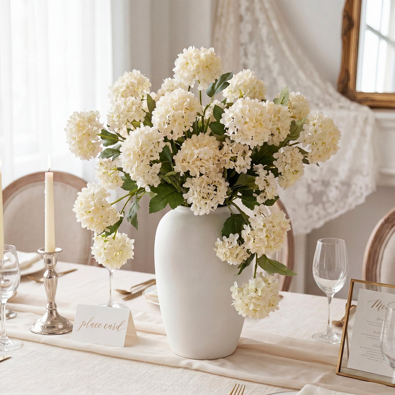 4 Pcs Artificial Snowball Hydrangea Branches 30 Inch Faux Snowball Viburnum S…