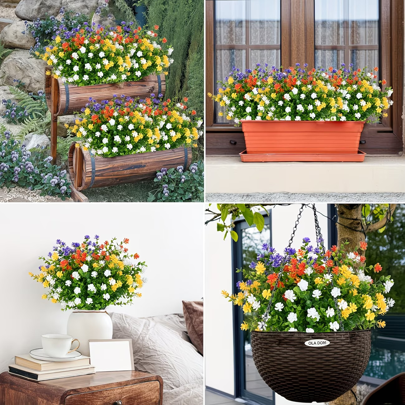 24 Bunches Of 8 Colors, Outdoor Human Fake Flowers Artificial Flowers UV Resista