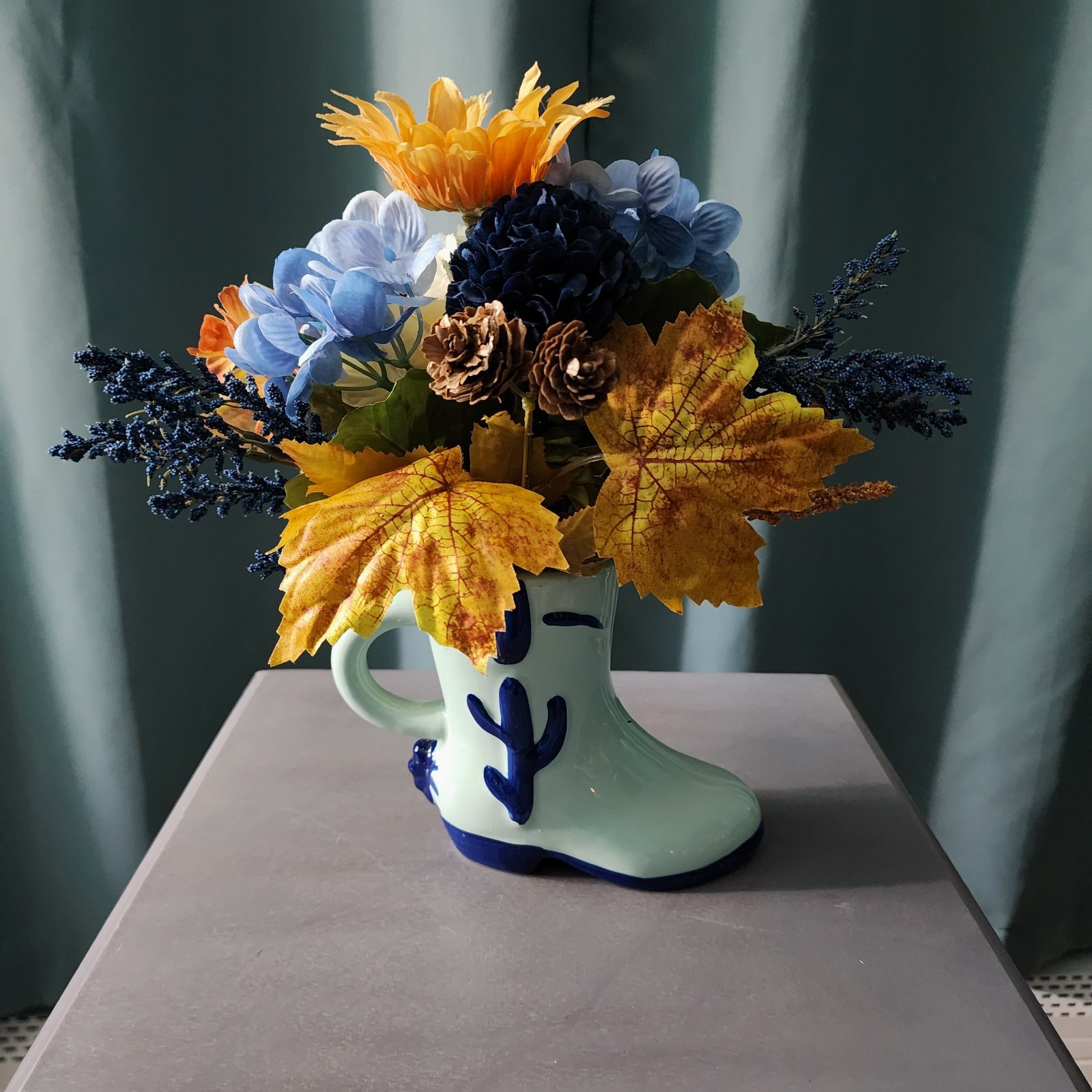 New Autumn Floral Arrangement In Ceramic Boot Mug Vase Fall Decor
