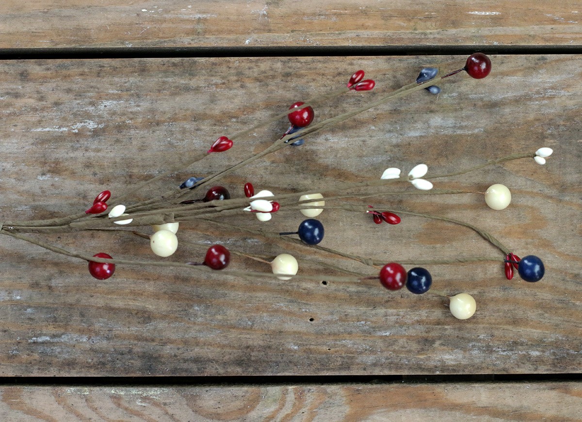 Berry Floral Picks Set of 3 Patriotic Navy Burgundy Ivory Berry Sprays 12 inch