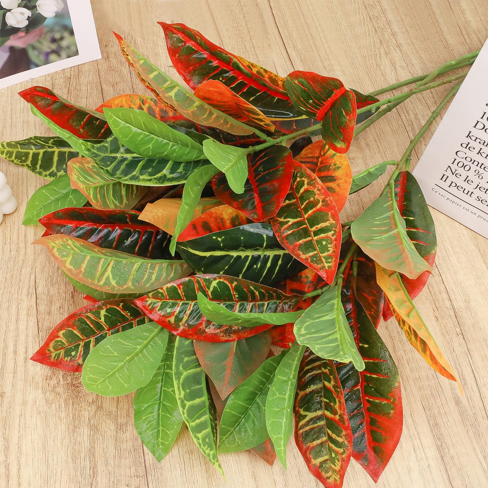 4 Pack Artificial Croton Plant Stem 29 Inch Realistic Faux Greenery Branch Lo…