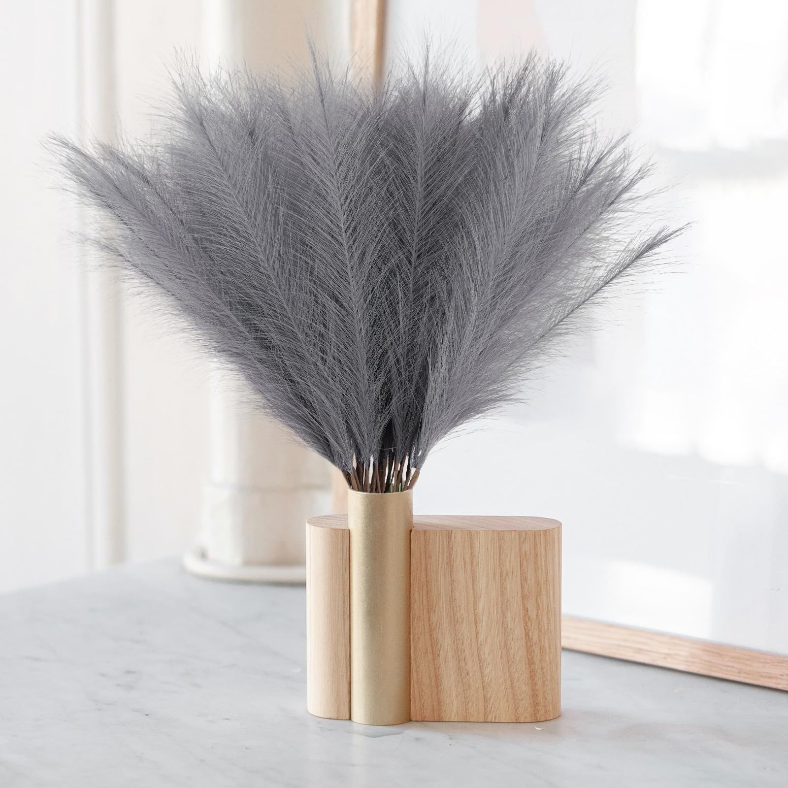 50pcs Faux Pampas Grass Grey, 21.6″ Short Artificial Pompous Grass Floral Fak…