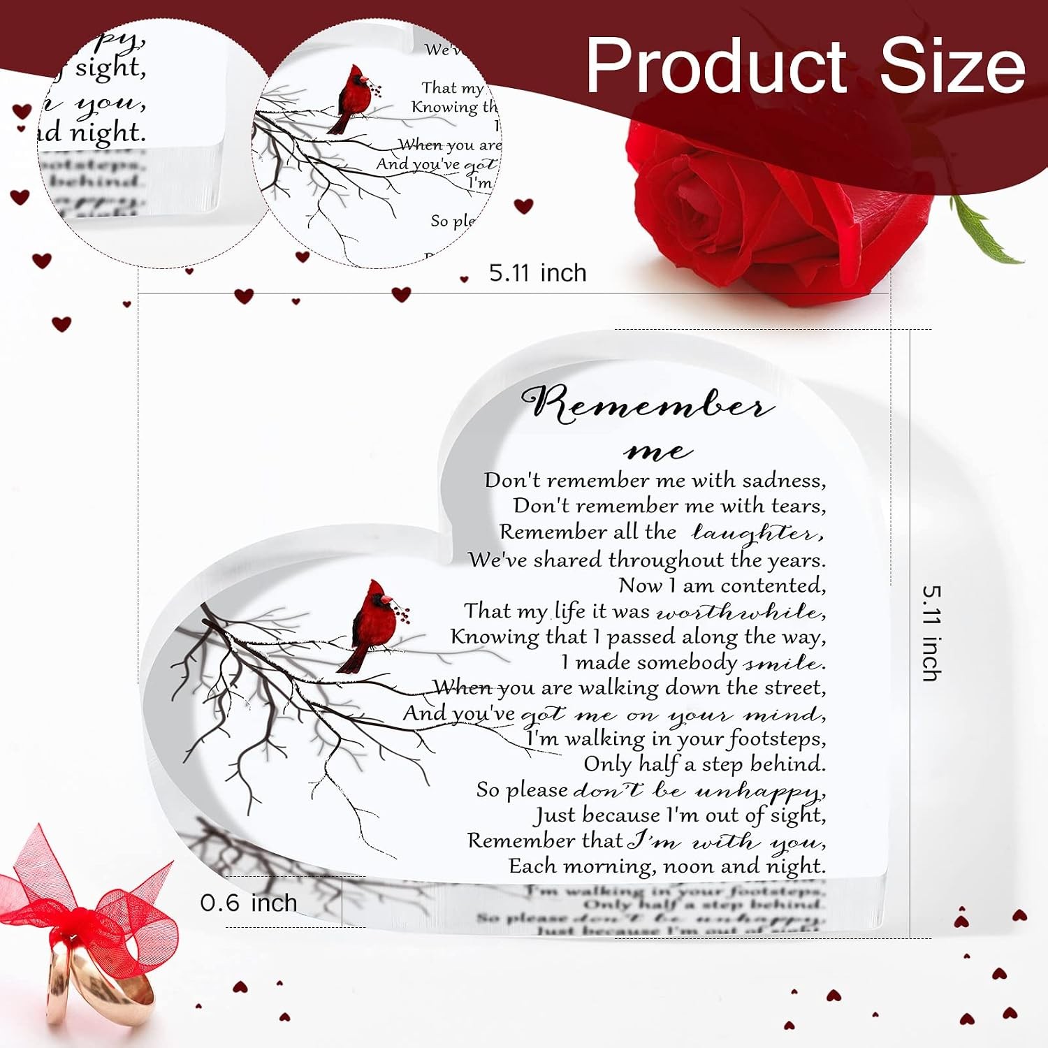 Yookeer Sympathy Gift Acrylic Heart Shape Memorial Bereavement Gifts for Loss of