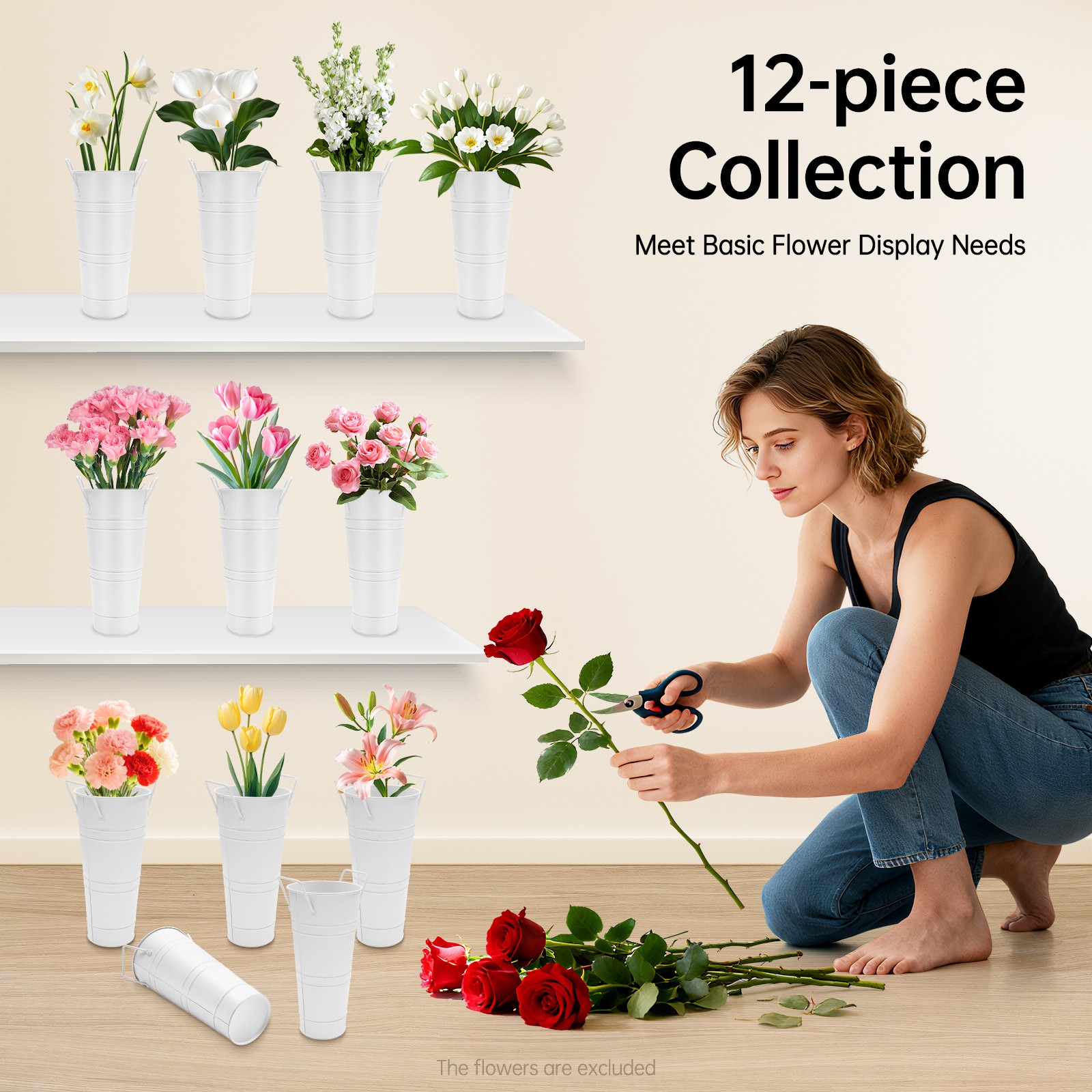 12 Pcs Flower Display Buckets White Metal Plant Pots Outdoor Garden Wedding