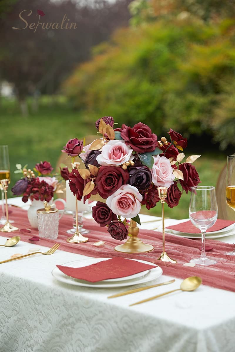 Burgundy, Pink Silk Fake Flowers, DIY Wedding, Deep Red, Cake, Bridal Bouquet