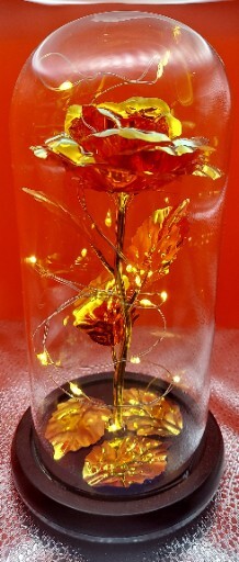 Galaxy Enchanted Golden Forever Rose Flower In Glass Dome W/Led Light Gift