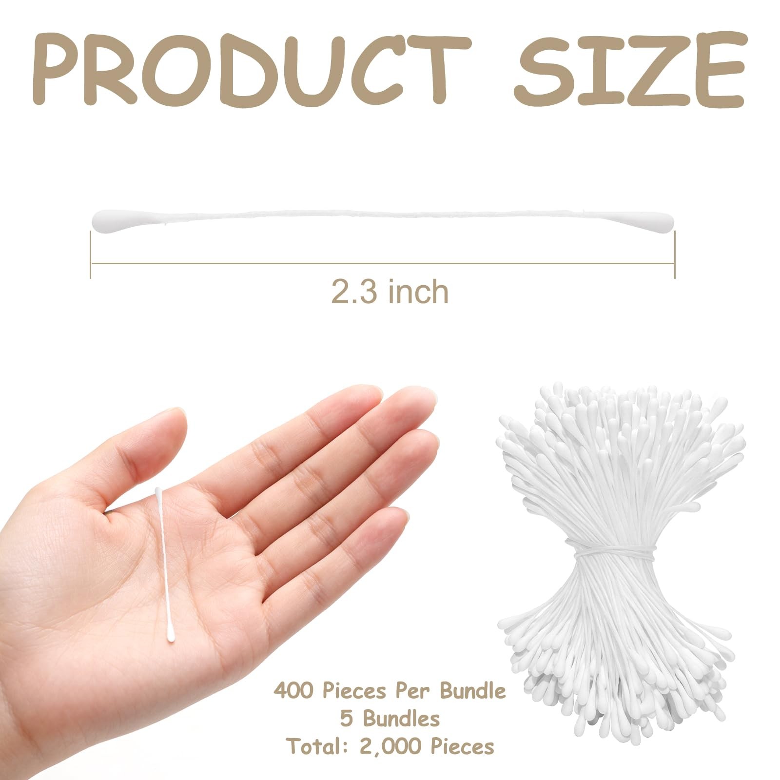 2000 PCS White Flower Stamens 2.3 Inch Cotton Bulk Artificial Floral Center