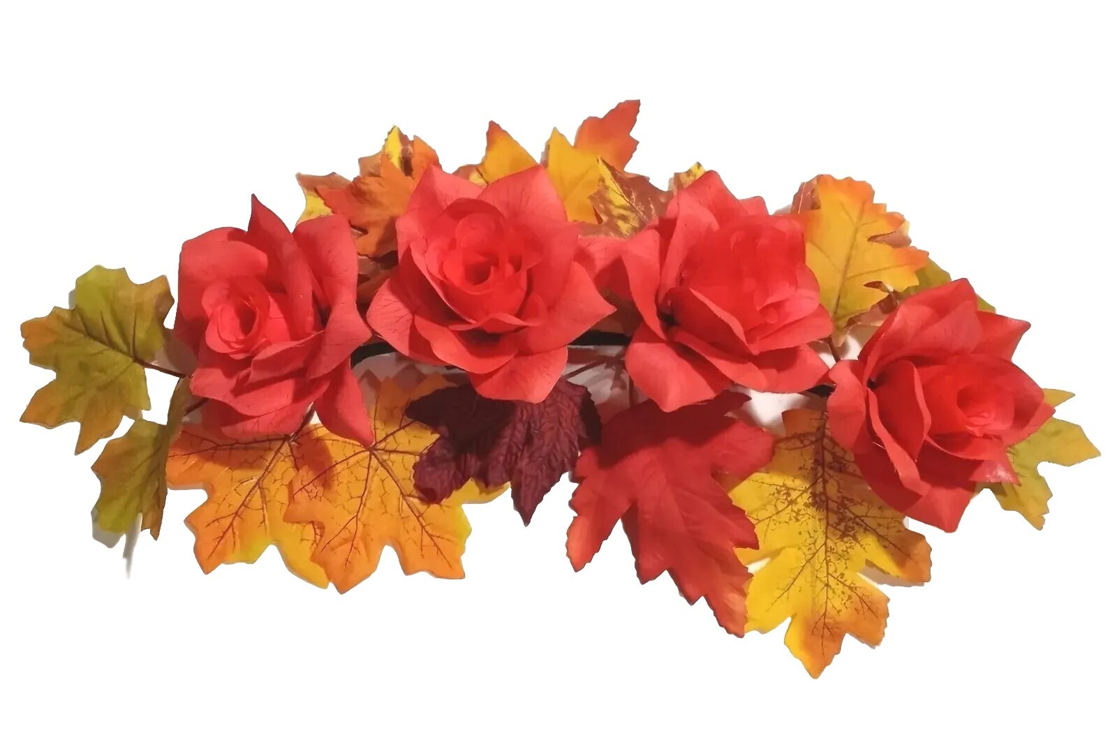 Rose & Maple Fall Silk Flower 16″ Swag Arrangement Door Arch Window Autumn Decor